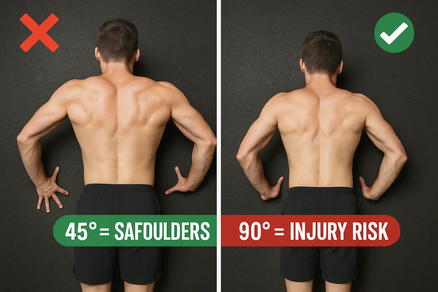 Proper knee push-up: Straight line knees-to-head, elbows at 45°, chest near floor. Safe regression for beginners.