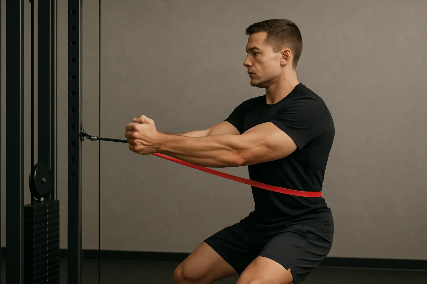 Here, a runner demonstrates the Pallof press, a powerhouse anti-rotation exercise. Using a cable or band for resistance, the focus is on bracing the core and hips to resist twisting forces – a direct translation to maintaining a stable, efficient stride, especially when fatigue hits late in a race.